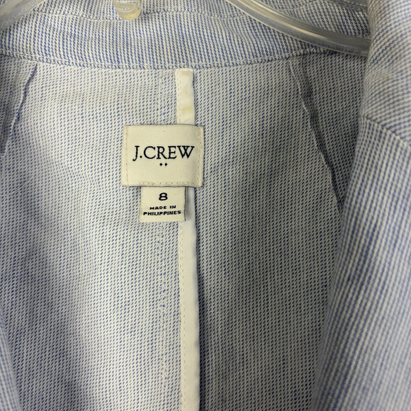J.Crew Cotton Linen Blazer Jacket Light Blue PinStripe Sz 8 Professional Coastal - Picture 7 of 8